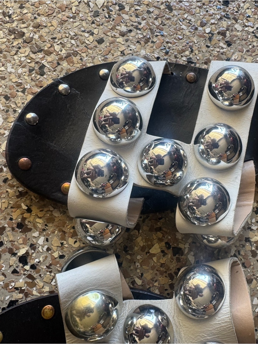 Schutz White Studded Slide Sandals with Silver Orb Accents - Picture 2 of 3
